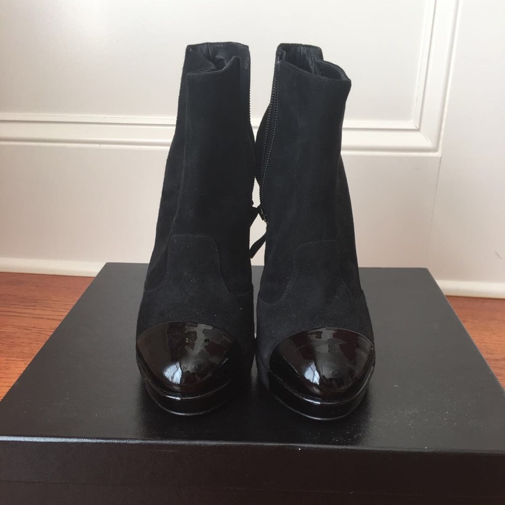 Chanel black suede&patent leather ankle bootie NIB